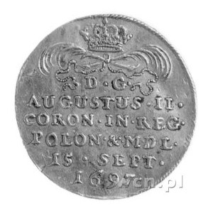 dukat koronacyjny 1697, na awersie ręka z szablą, Merse...