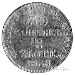 30 kopiejek = 2 złote 1838, Warszawa, Plage 377, bardzo...