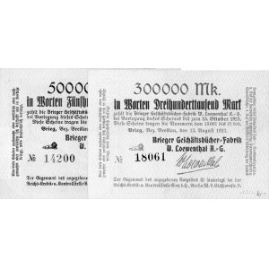 Brzeg /Brieg/- 300.000 i 500.000 marek 13.08.1923 ważne...