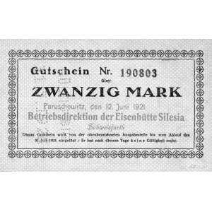Paruszowiec /Paruschowitz/- 20 marek 13.06.1921 ważne d...