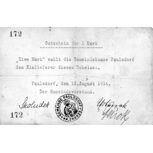 Pawłów pow. Zabrze /Paulsdorf/- 1 marka 12.08.1914, A. ...