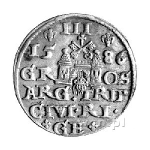trojak 1586, Ryga, Kurp. 445 R, Gum. 814, popiersie kró...