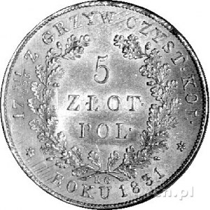 5 złotych 1831, Warszawa, Plage 272, bardzo ładny egzem...