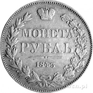 rubel 1843, Warszawa, Plage 428, odmiana orzeł bez języ...