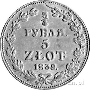 3/4 rubla = 5 złotych 1839, Warszawa, Plage 363, lekko ...