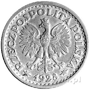 1 złoty 1928, znak mennicy warszawskiej na rewersie po ...