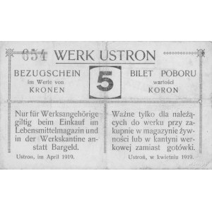 Ustroń- bilet poboru wartości 2 i 5 koron (kwiecień 192...