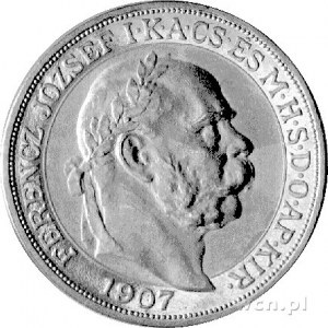 100 koron 1907, Krzemnica, Aw: Głowa cesarza, Rw: Scena...