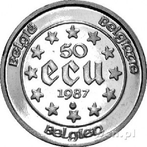 50 ecu 1987, Aw: Popiersie Karola V, Rw: Nominał i data...