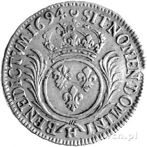 1/2 ecu 1694, La Rochelle, Aw: Popiersie, Rw: Herb z pa...
