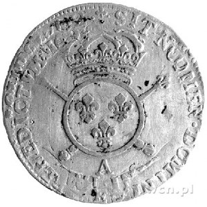 1/2 ecu 1702, Paryż, Aw: Popiersie, Rw: Herb z insygnia...