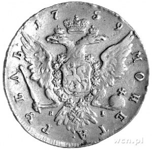 rubel 1759, Petersburg, Aw: Popiersie, Rw: Orzeł dwugło...