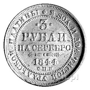 3 ruble 1844, Petersburg, Uzdenikow 0409, Fr. 143, plat...