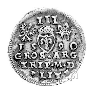 trojak 1590, Wilno, herb Leliwa pod popiersiem króla, K...
