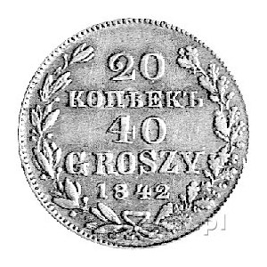20 kopiejek = 40 groszy 1842, Warszawa, Plage 389, ładn...