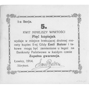 Łowicz- 5, 10, 20, 50 kopiejek 1914 emitowane przez kup...