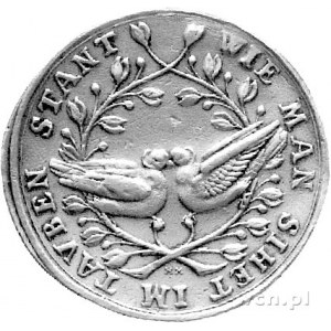 medal alegoryczny sygn. MM, Aw: Para gołębi na gałęzi i...
