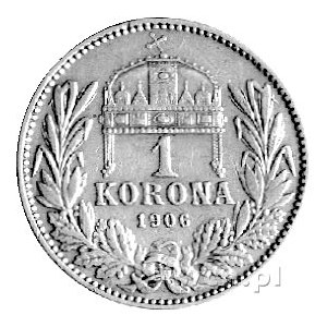 1 korona 1906, Krzemnica, Herinek 812, bardzo rzadka.