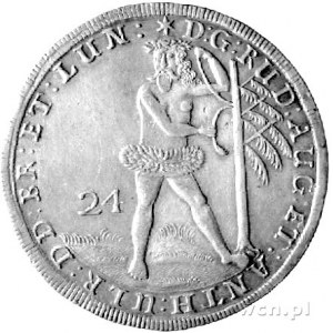 24 mariengroschen 1696, Aw: Dziki człowiek, w otoku nap...