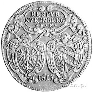 1/2 guldena 1613, Aw: Tarcze herbowe, powyżej napis, Rw...