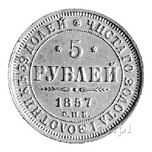 5 rubli 1857, Petersburg, Uzdenikow 0239, Fr. 146, złot...
