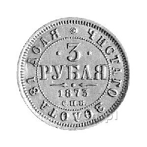 3 ruble 1873, Petersburg, Uzdenikow 0262, Fr. 147, złot...