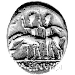 L. Postumius Albinus 131 pne, denar, Aw: Głowa Apollina...
