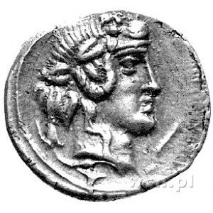 Q. Titus około 90 pne, denar, Aw: Głowa młodego Bachusa...
