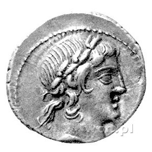 L. Censorinus 82 pne, denar, Aw: Głowa Apollina w wieńc...