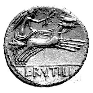 Rutilus Flaccus 77 pne, denar, Aw: Głowa Romy w skrzydl...