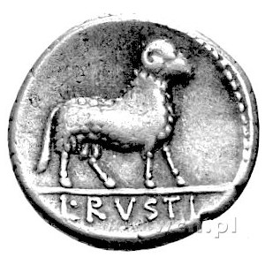 L. Rustius około 76 pne, denar, Aw: Głowa młodego Marsa...