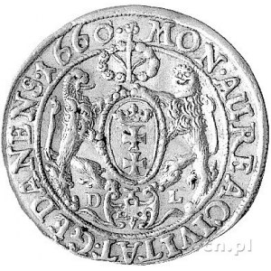 dukat 1660, Gdańsk, H-Cz. 2172 R, Fr. 24, złoto, 3.48 g...
