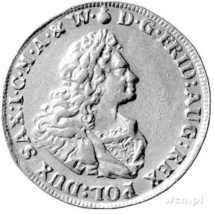 5 dukatów 1733 Drezno, Aw: Popiersie króla, w otoku nap...