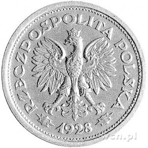 1 złoty 1928, Wieniec - gałązki dębowe, na rewersie wyp...
