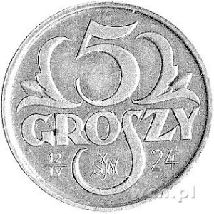 5 groszy 1923, na rewersie data 12 IV 24 i monogram SW,...