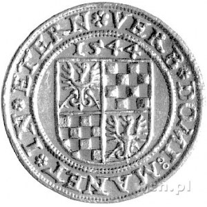 dukat 1544, Legnica, Aw: Głowa, Rw: Czteropolowa tarcza...