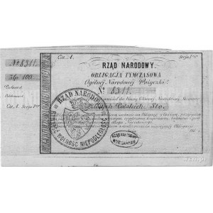obligacja na 100 złotych z 186.. wydana przez Rząd Naro...