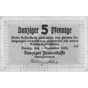 5 fenigów 1.11.1923, Ros. 744, rzadkie.
