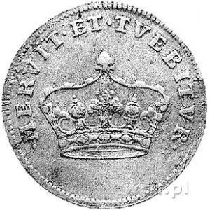 żeton koronacyjny Augusta III 1734 r., Aw: Korona i nap...