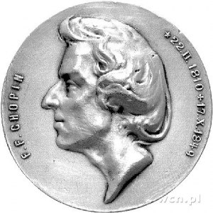Fryderyk Chopin- medal 1899 r., Aw: Głowa w lewo i napi...