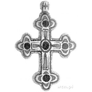 krzyżyk prawosławny, srebro i emalia, na odwrocie grawe...