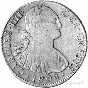 Karol IV 1788- 1808, 8 reali 1804, Meksyk, Aw: Popiersi...