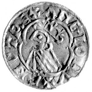 Knut 1016-1035, denar, Aw: Popiersie w koronie i płaszc...