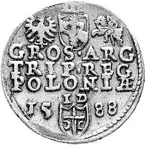 trojak 1588, Olkusz, odmiana z dużą głową króla, Wal. I...