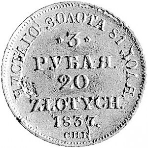 3 ruble = 20 złotych 1837, Petersburg, Plage 305, Fr. 1...