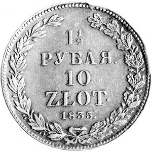 1 1/2 rubla = 10 złotych 1835, Petersburg, Plage 323, p...