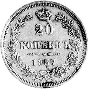 20 kopiejek 1857, Warszawa, Plage 456, patyna, rzadkie