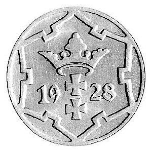 5 fenigów 1928, Gdańsk, rzadki rocznik, piękny egzempla...