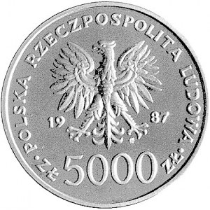 5.000 złotych 1987, Jan Paweł II, na rewersie wypukły n...