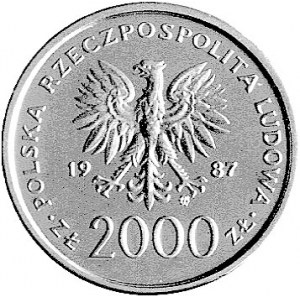 2.000 złotych 1987, Jan Paweł II, na rewersie wypukły n...